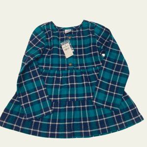 NWT Green and Black Long-Sleeved Flanel Dress Size US5 (110CM)